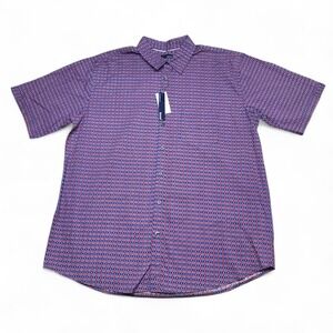 Bruno Button Down Shirt Men's 2XLT Navy / Red Diamond Design‎ Short Sleeve NWT